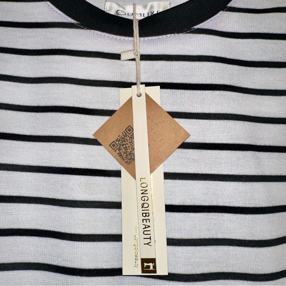 NEW WITH TAG Gumuxi Black and White Striped Midi Dress, Size M - Picture 9 of 10